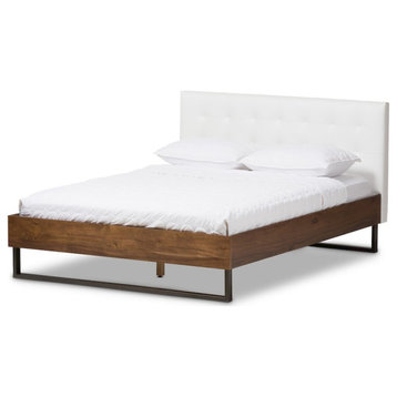Mitchell Walnut Wood White Dark Bronze Metal Queen Size Platform Bed
