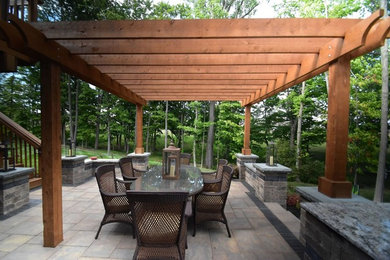 Inspiration for a large timeless backyard concrete paver patio remodel in Columbus with a pergola