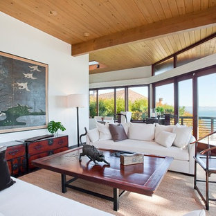 Modelo de salón asiático con paredes blancas