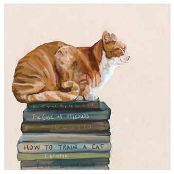 "Cat On Books 1" Canvas Wall Art by Cathy Walters