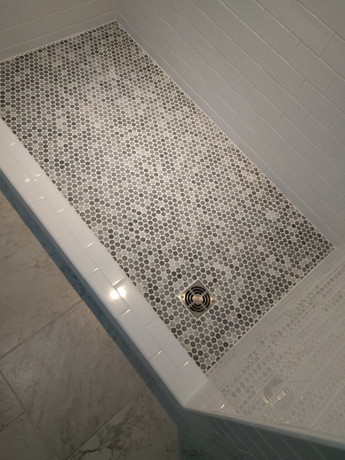 Penny Round Tile With Incorrect Grout, How To Install Penny Tile On Shower Floor