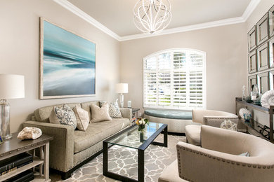 Inspiration for a mid-sized transitional formal and open concept porcelain tile and gray floor living room remodel in Wilmington with gray walls, no fireplace and no tv
