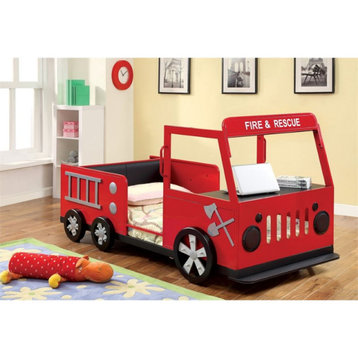 Furniture of America Jennen Novelty Metal Fire Truck Twin Bed in Red