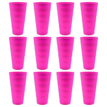 Break-Resistant Plastic Cups 18Oz, Reusable Design, Set of 12, Pink
