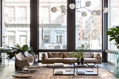 Living room - large industrial living room idea in New York