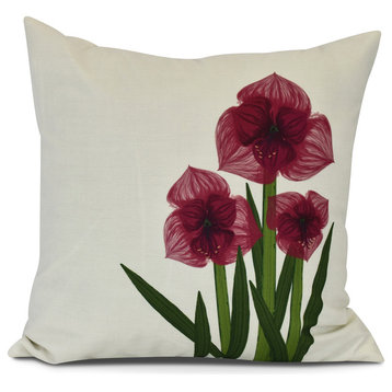 Amaryllis, Floral Print Pillow, Red, 16" x 16"