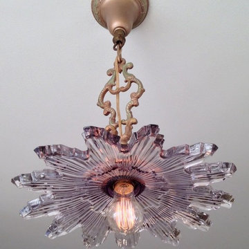 "Sun Purple" Single Bulb Pendant Hanging Chandelier, Rare, Pre-1915