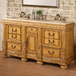 Avola 60 inch Antique Bathroom Vanity Cream Marble Top - Bathroom Vanities And Sink Consoles