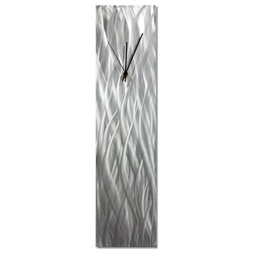 Contemporary Wall Clock 'Silver Waves Clock', Hand-Crafted Modern Kitchen Clock