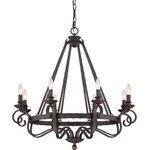 Quoizel - Quoizel NBE5008RK Noble 8 Light Chandelier in Rustic Black - Classic and timeless Noble is a nod to European design. The speckled Rustic Black features many dark tones combined to create a roughly textured finish on the surface that highlights every mark of the hammered metal. The candelabra holders are made of solid wood and stained a dark walnut to coordinate with the overall theme of old world style and charm.