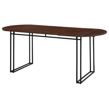 Modern Dining Table, Metal Base and Wooden Top With Drop Leaves, Walnut