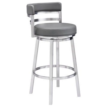 Madrid Contemporary 30" Bar Height Barstool in Brushed Stainless Steel Finish an