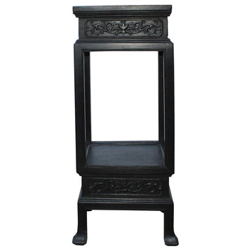 Chinese Huali Dark Brown Square Carving Plant Stand Pedestal Table Hcs4537