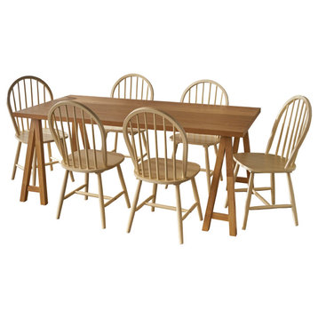 GDF Studio 7-Piece Amy Farmhouse Faux Wood Dining Set With Rubberwood Chairs