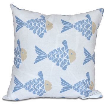 Fish Tales, Animal Print Outdoor Pillow, Blue, 18"x18"