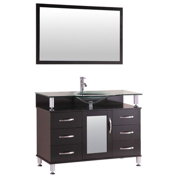 LessCare Vanity Cabinet LV1-42B With Sink Glass Top and Mirror