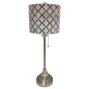 28" Crystal Lamp With Moroccan Tile Textured Shade, Brushed Nickel, Single