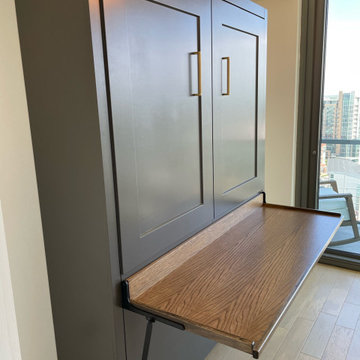Custom Built Vertical Queen Size Murphy Bed with Desk Combo, Two-Tone Finish