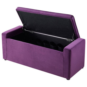 Carter Velvet Upholstered Shoe Storage Bench, Purple