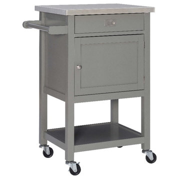 Linon Sydney Wood Steel Top Kitchen Storage and Prep Cart in Gray