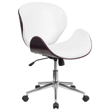 Flash Furniture Leather Swivel Office Chair in White and Mahogany