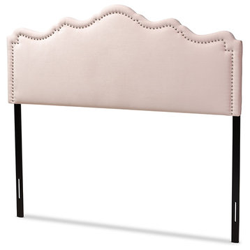 Nadeen Light Pink Velvet Fabric Upholstered Full Size Headboard