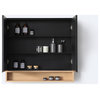 Bergen Modern Medicine Cabinet, Matte Black Frame, Whitewash Shelf, 36"