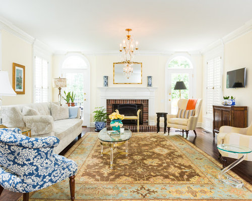 Living Design Ideas, Pictures, Remodel & Decor with a Brick Fireplace