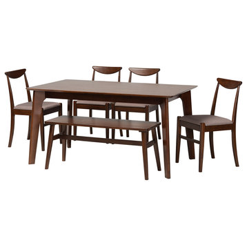 Delphina Warm Grey Fabric and Dark Brown Finished Wood 6-Piece Dining Set