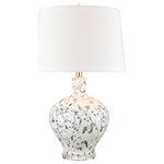 Elk Home - Rueben Crescent 27" High 1-Light Table Lamp, Blue - Requires  1 Light  Medium  Base Bulb Not Included. 66 inches of  cord  . Plug In.  Blue Finish, White Fabric Shade.