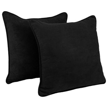 25" Double-Corded Solid Microsuede Square Floor Pillows, Set of 2, Black