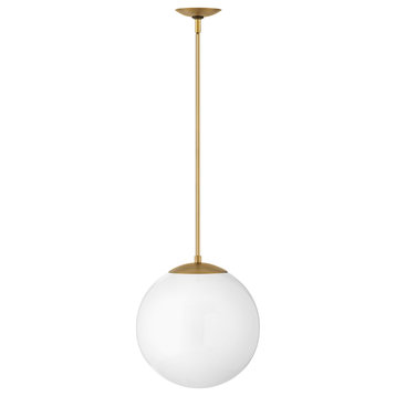 Hinkley 3744HB-WH Warby Medium Orb Pendant in Heritage Brass with White glass