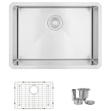 STYLISH 25" Single Bowl 16G Stainless Steel Kitchen Sink With Grid, S-312XG