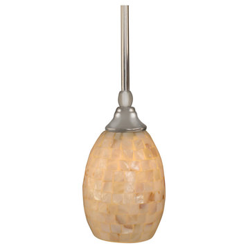 Stem 1-Light Pendant with Hang Straight Swivel, Chrome/Ivory Glaze Seashell