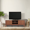 3-Storage Sliding Door TV Stand Fits TVs up to 65 in, Cable Management, Walnut