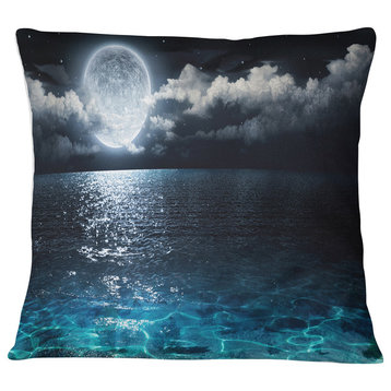 Romantic Full Moon Over Sea Seascape Throw Pillow, 16"x16"