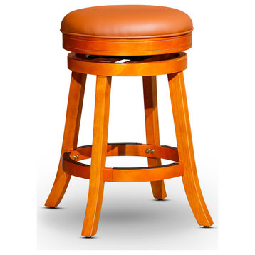 DTY Indoor Living Creede Backless Swivel Stool, 24" or 30", Natural/Saddle Leather, 24" Counter Stool