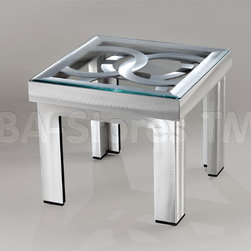 Silver Circles End Table in Brushed Aluminum with Glass Top - Furniture