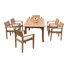 7-Piece Teak Dining Set, 94" Extension Rect Table, 6 Montana Stacking Chairs