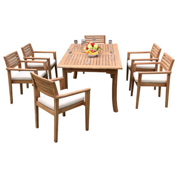 7-Piece Teak Dining Set, 94" Extension Rect Table, 6 Montana Stacking Chairs