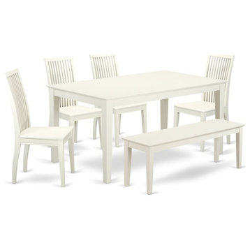 East West Furniture Capri 6-piece Wood Kitchen Table Set in Linen White
