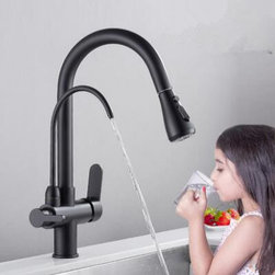 Kitchen Three Way Faucet Black Bronze Brass Drinking Water Pull Out Kitchen Sink Faucet TB329F - Kitchen Faucets