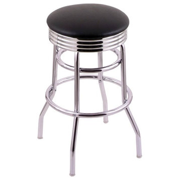 Classic Series 25" Counter Stool With Chrome Finish, Accent Ring, Vinyl Seat
