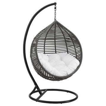 Modway Garner Teardrop Outdoor Patio Swing Chair with Stand in Gray/White