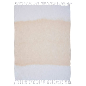 Luxurious Coastal Neutral Tassel Throw, White Peach Casual Comfy Blanket Ombre