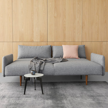 Frode Styletto Dark Wood Sofa Bed with Upholstered Arms by Innovation Living