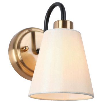 LNC Calista 5"W 1-Light Matte Black and Polished Gold Modern Wall Sconce