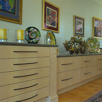 Built-in maple buffet cabinet for stemware and serving pieces