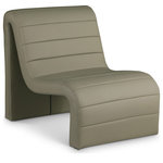 Meridian Furniture - Ivy Upholstered Accent Chair, Olive, Vegan Leather - Count on this Ivy olive green vegan leather accent chair quickly becoming the most coveted seat in the house. Wrapped in soft vegan leather and adorned with a channel tufted design, its curved shape offers unparalleled comfort and support. Designed for the modern home, it effortlessly blends contemporary aesthetics with luxurious materials. Whether placed in a cozy corner or as a standout piece in your living room, this chair invites you to unwind in unparalleled elegance and enjoy a moment of tranquil indulgence.