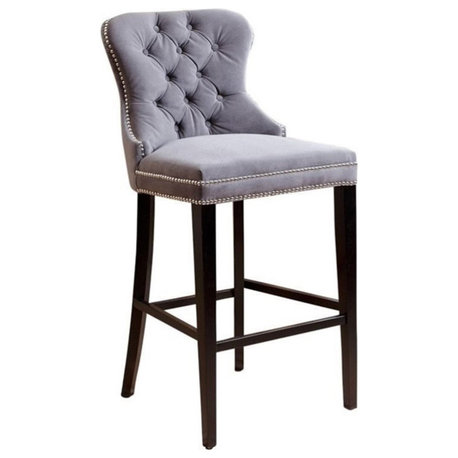 Miiko Tufted Velvet Bar Stool, Gray